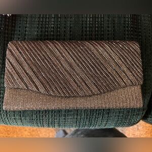 Gold Shimmery Evening Bag/Long Silver Chain Crossbody